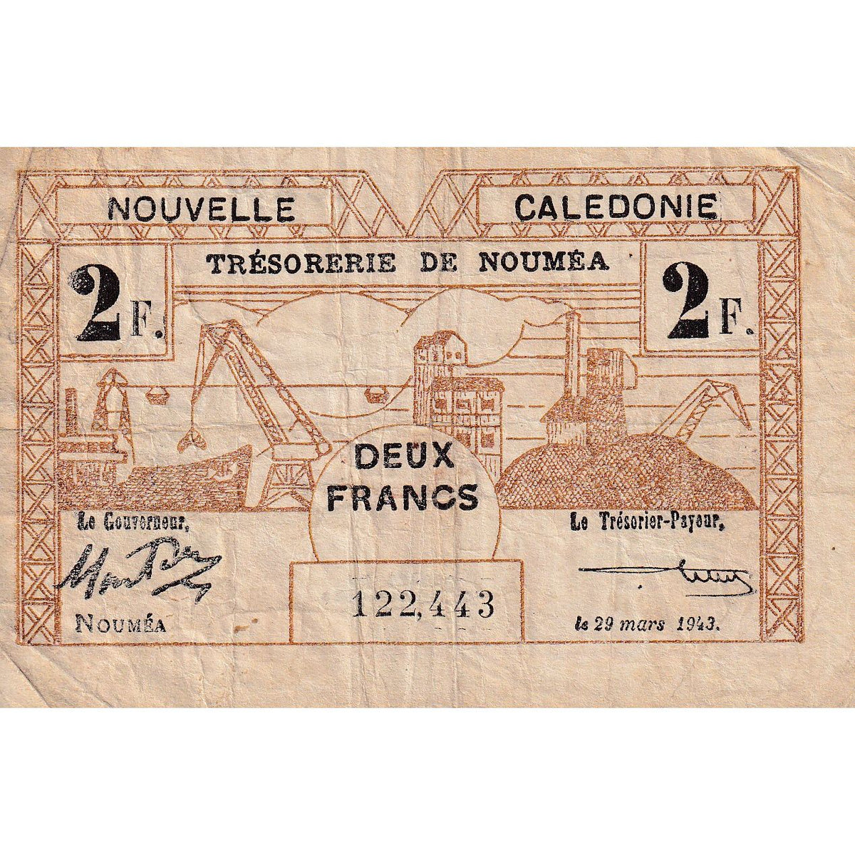 Billet de banque,
Nouvelle-Calédonie,
2 francs