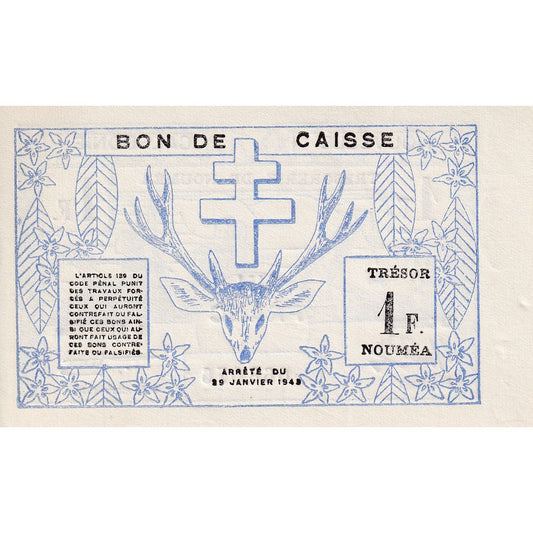 Billet de banque,
Nouvelle-Calédonie,
1 franc