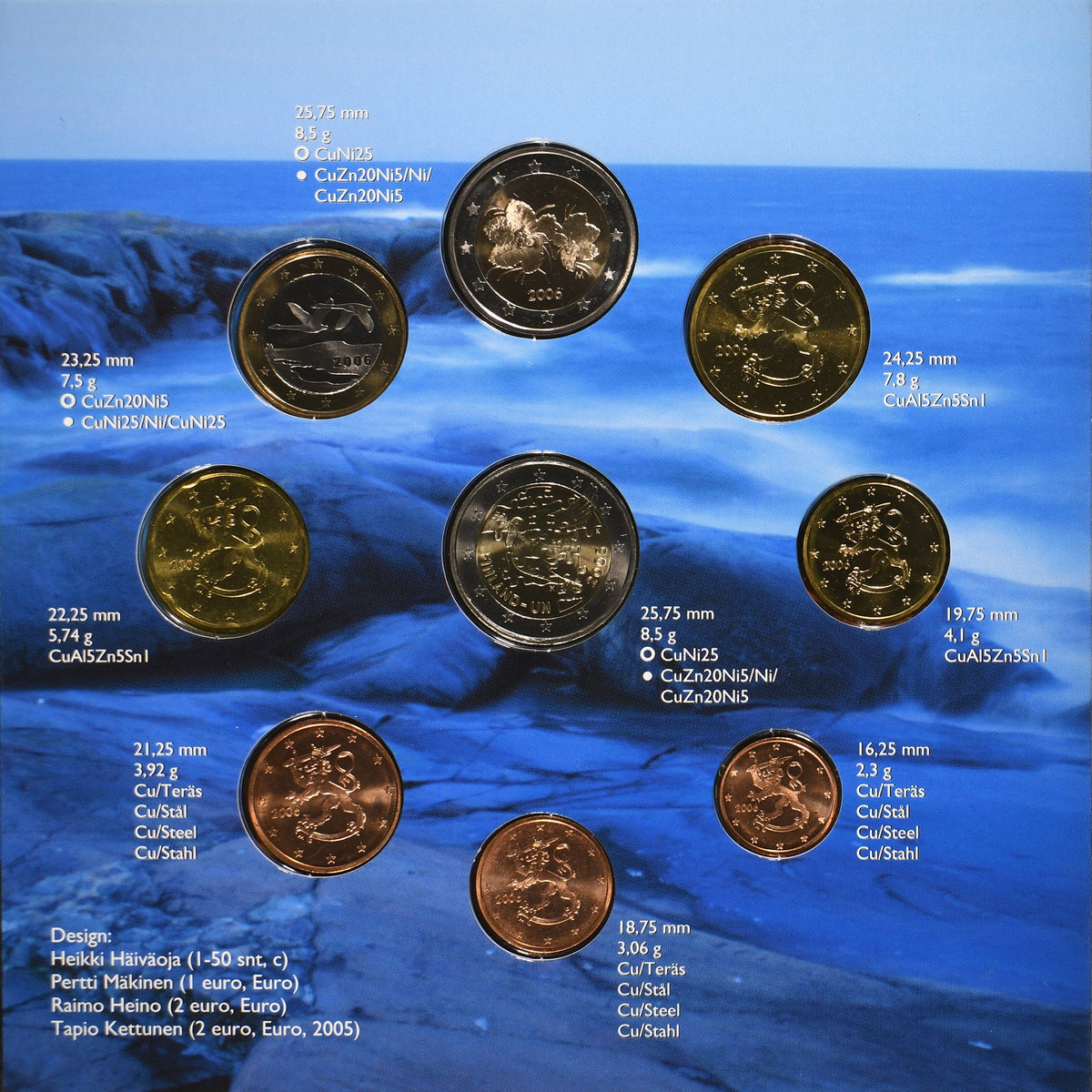 Finlande,
Coffret 1 ct. - 2 euros + 2 €,
FDC
