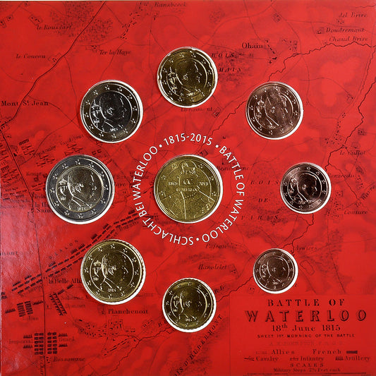 Belgique,
1 centime à 2 euros,
Bataille de Waterloo