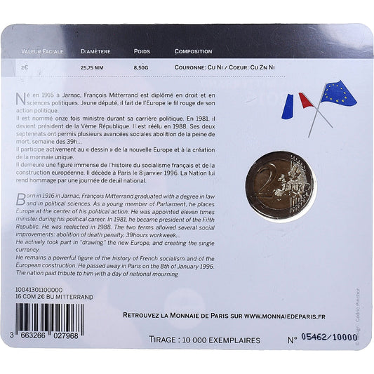 France,
2 euros,
François Mitterrand