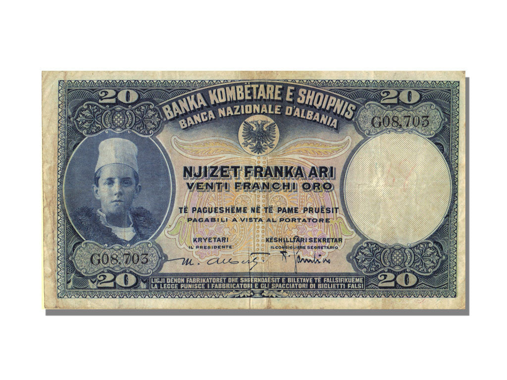 Billet de banque,
Albanie,
20 Franka Ari