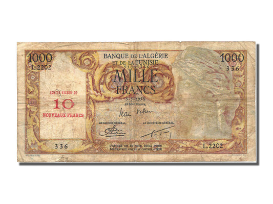 Billet de banque, 

Algérie, 

10 NF sur 1 000 francs