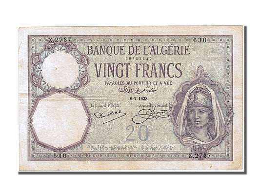 Billet de banque, 

Algérie, 

20 francs