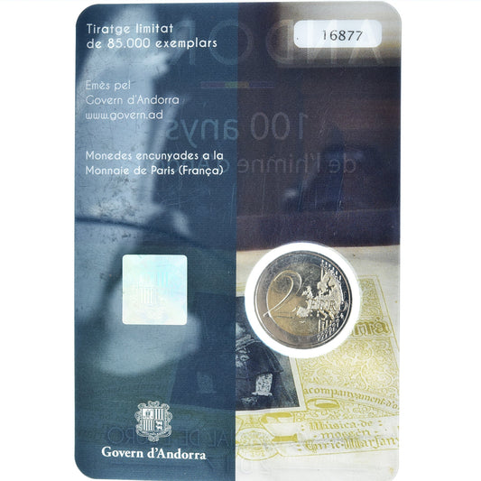 Andorre, 
  
  2 euros, 
  
  100 ans de l'hymne national