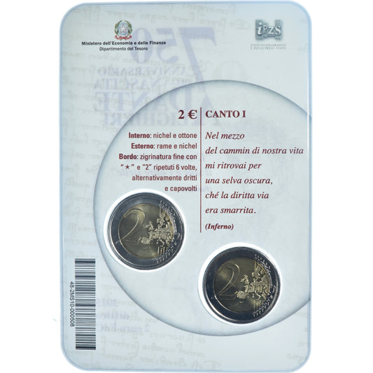 Italie, 
  
  2 euros, 
  
  Dante Alighieri