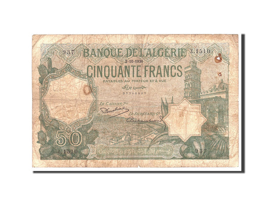 Billet de banque, 

Algérie, 

50 francs