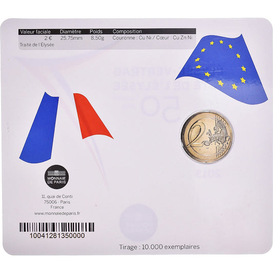 France, 
  
  2 euros, 
  
  50 ans du traité de l'Élysée