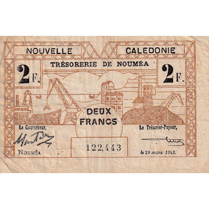 Billet de banque, 

Nouvelle-Calédonie, 

2 francs