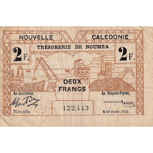 Billet de banque, 

Nouvelle-Calédonie, 

2 francs
