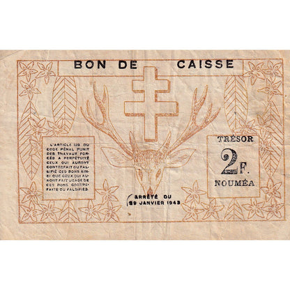 Billet de banque, 

Nouvelle-Calédonie, 

2 francs