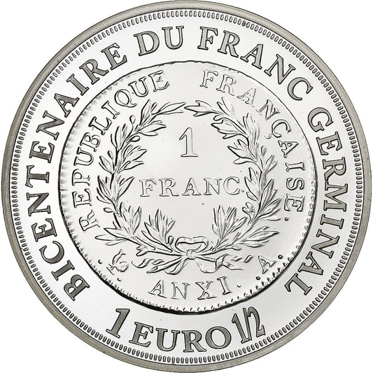France, 
  
  1 1/2 euros, 
  
  Bicentenaire du franc germinal