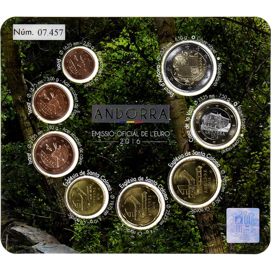 Andorre, 

Coffret 1 cts. - 2 euros, 

Carte à pièces BU