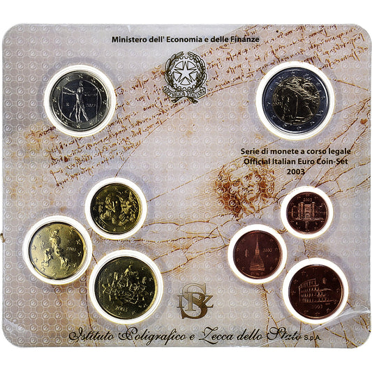 Italie,

Série 1 ct. - 2 euros,

Carte à pièces.FDC