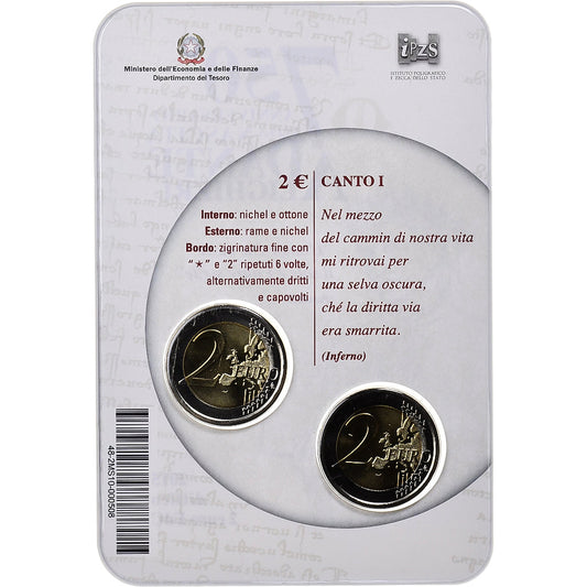 Italie, 
  
  2x 2 euros, 
  
  Dante Alighieri