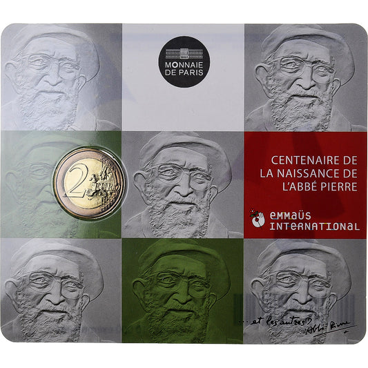 France, 

2 euros, 

Naissance de l'abbé Pierre