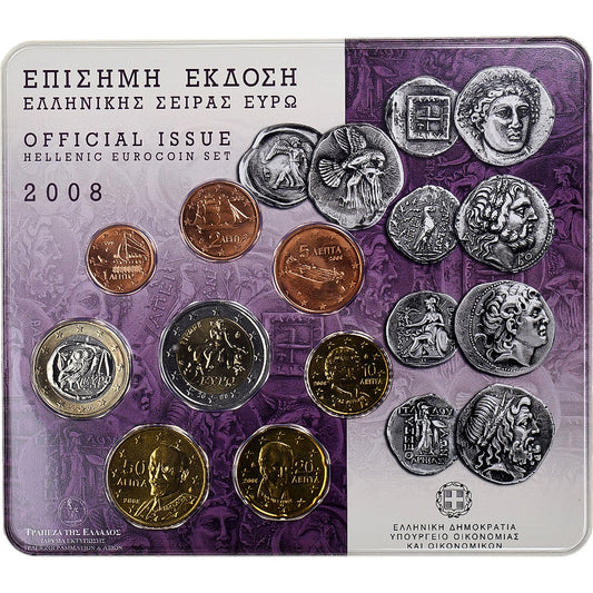 Grèce, 

1 centime à 2 euros, 

BU