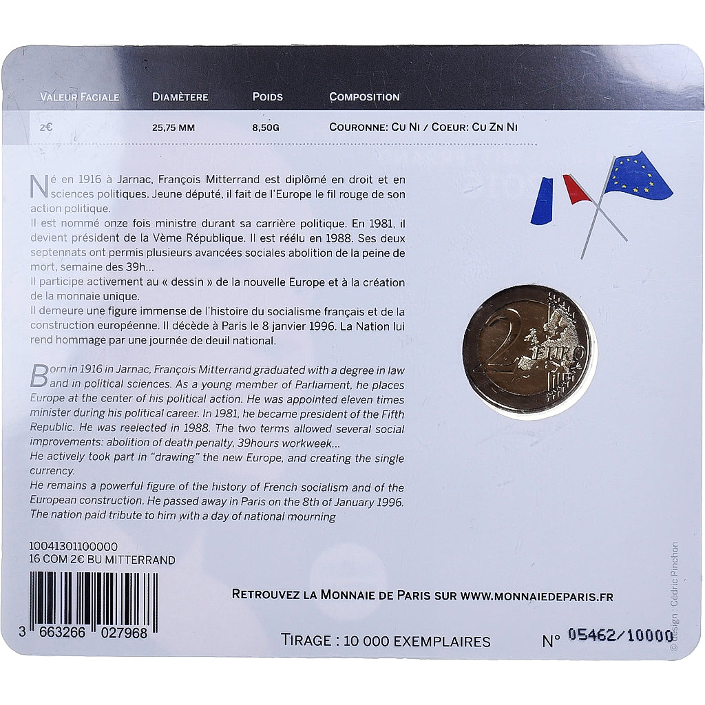France, 
  
  2 euros, 
  
  François Mitterrand