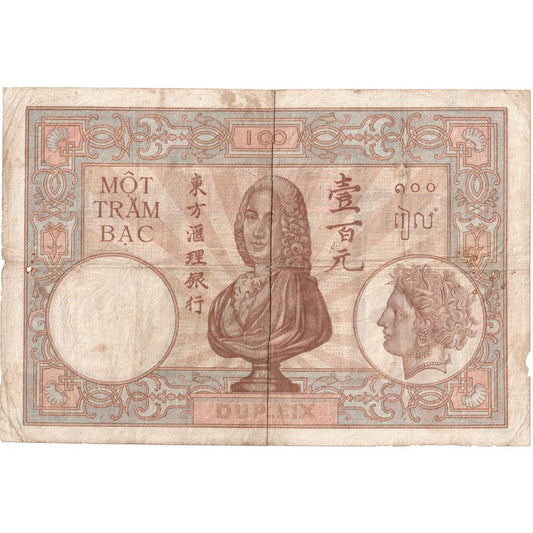 Indochine française, 
  
  100 piastres, 
  
  VF(20-25)