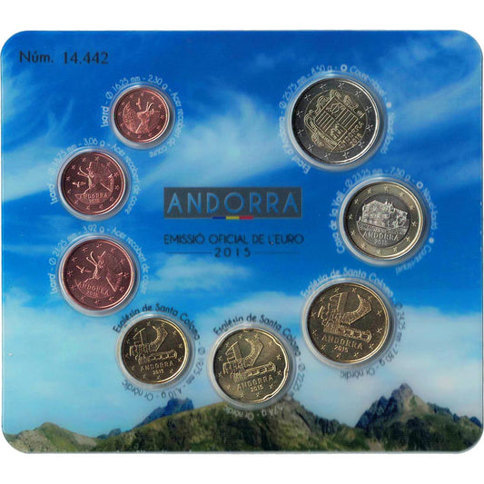 Andorre, 

1 centime à 2 euros, 

2015