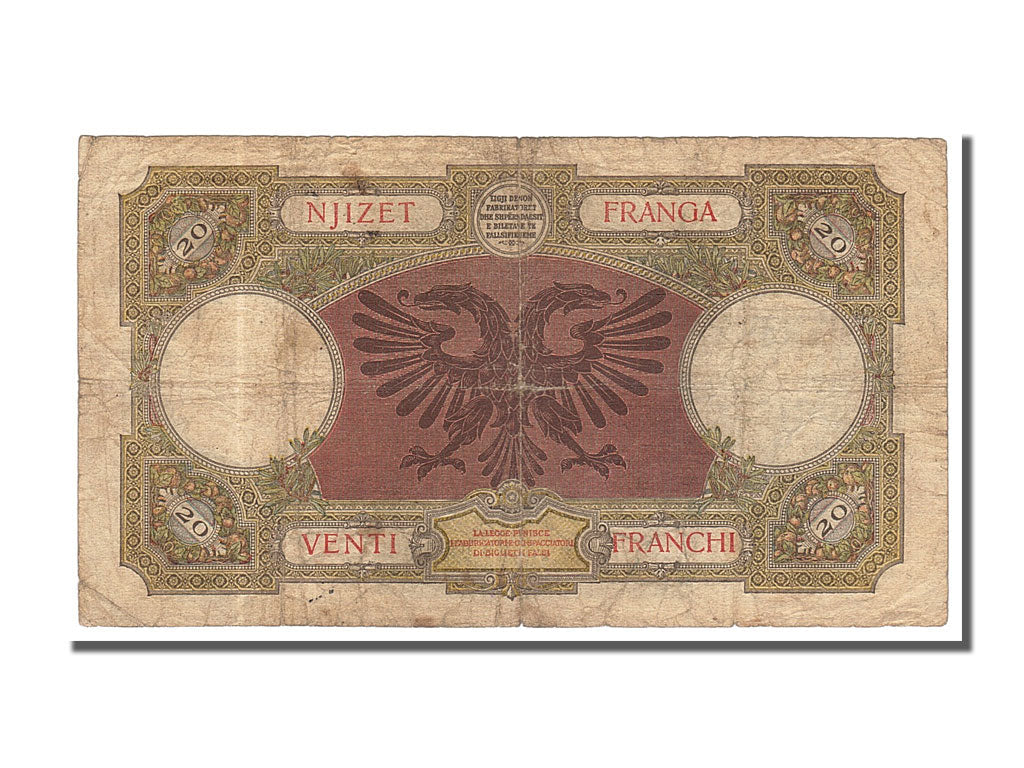 Billet de banque, 
  
  Albanie, 
  
  20 Frangues