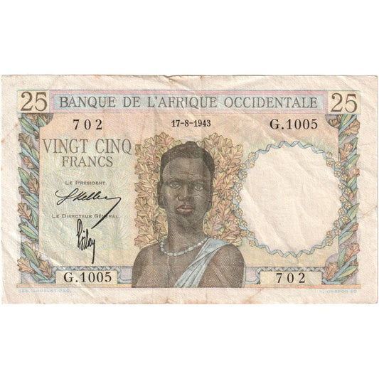 Afrique-Occidentale française, 

25 francs, 

17/08/1943