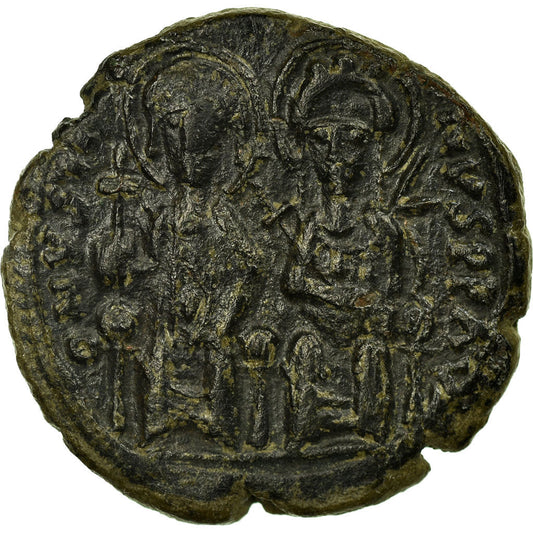 Pièce de monnaie, 
  
  Justin II et Sophie, 
  
  Follis