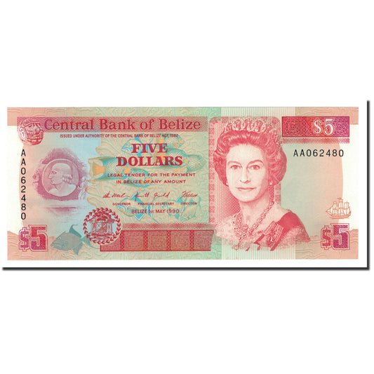 Billet de banque, 

Belize, 

5 dollars