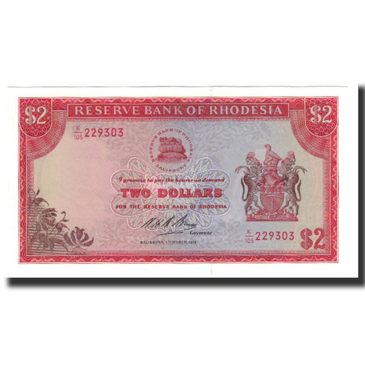 Billet de banque, 

Rhodésie, 

2 dollars