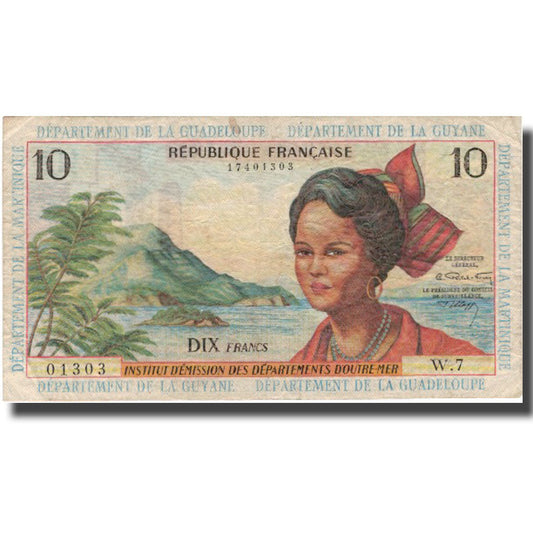 Billet de banque, 

Antilles françaises, 

10 francs
