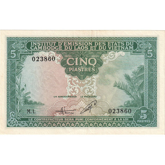 Billet de banque, 
  
  INDO-CHINE FRANÇAISE, 
  
  5 Piastres = 5 Dong