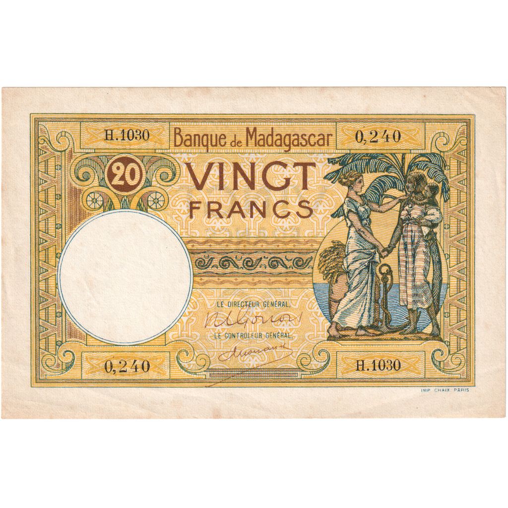 Madagascar, 

20 francs, 

1937