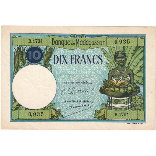 Madagascar, 

10 francs, 

Sans date (1937-1947)