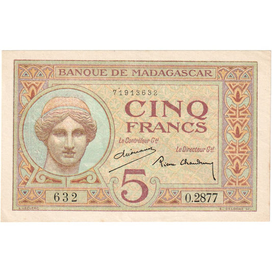 Madagascar, 

5 francs, 

Sans date (1937)