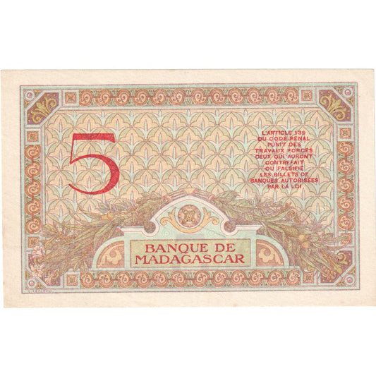 Madagascar, 

5 francs, 

Sans date (1937)