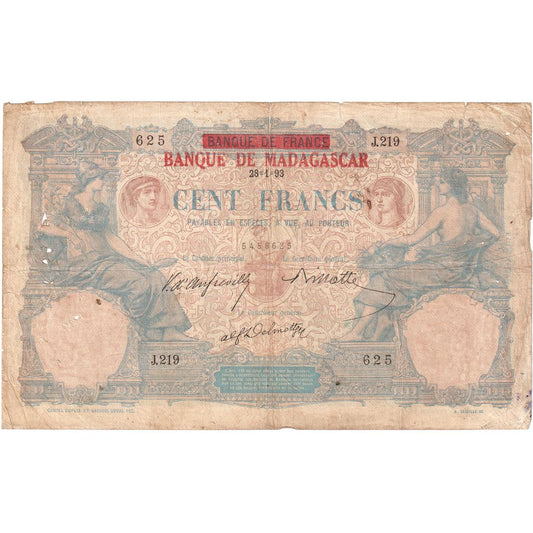 Madagascar, 

100 francs, 

1893