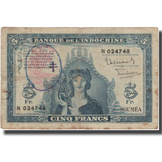 Billet de banque, 

Nouvelles-Hébrides, 

5 francs