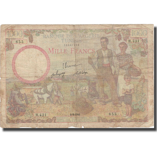 Billet de banque, 

Tunisie, 

1000 francs