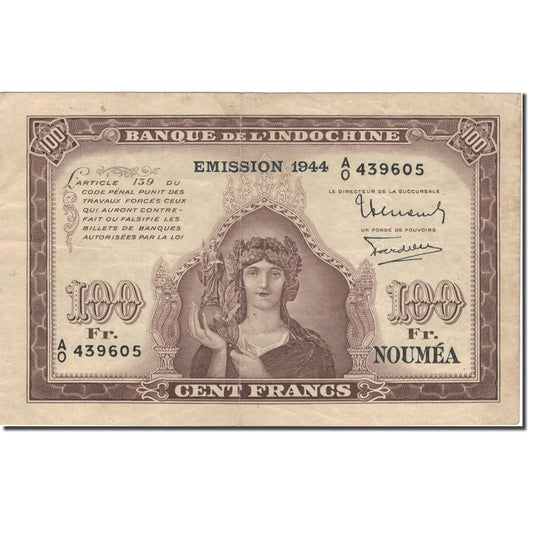 Billet de banque, 

Nouvelle-Calédonie, 

100 francs