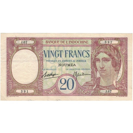 Billet de banque, 

Nouvelle-Calédonie, 

20 francs