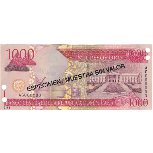 Billet de banque,

République dominicaine,

1 000 pesos or